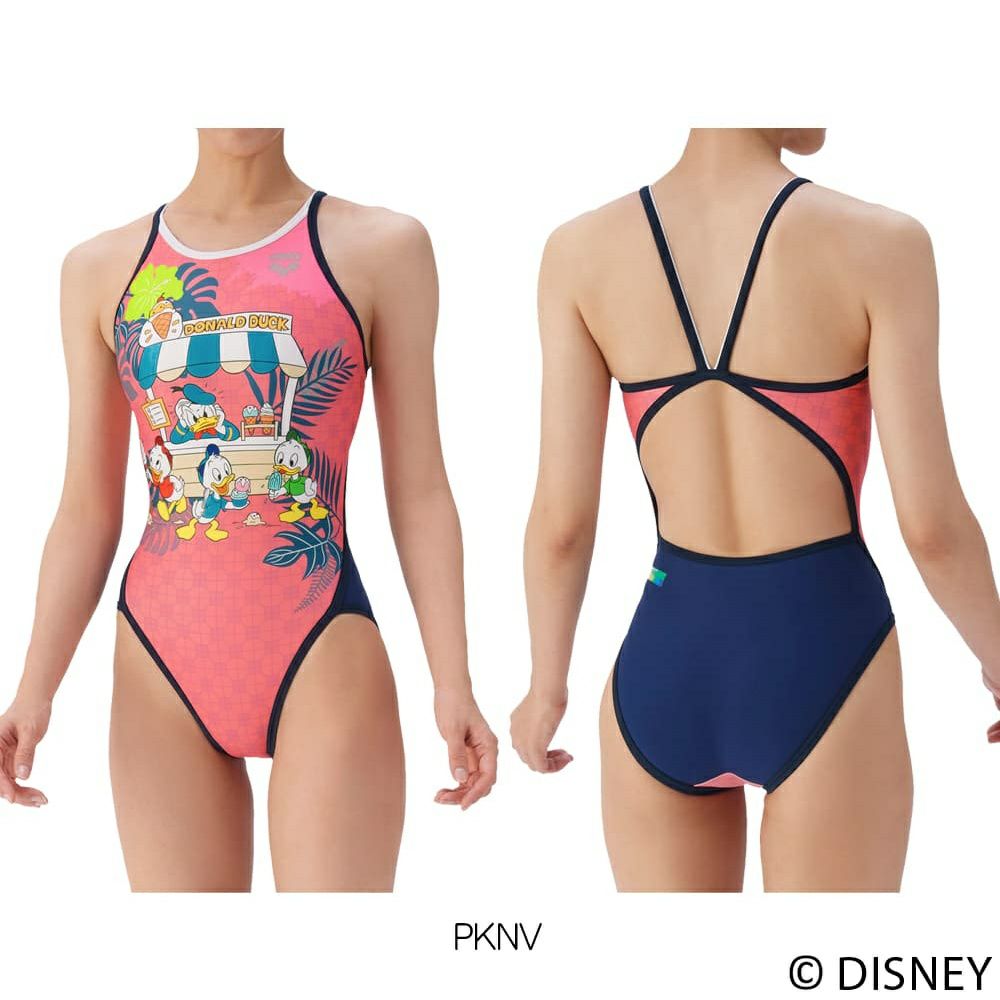 アリーナARENA競泳水着練習用水着レディーストレーニングワンピースオープンバックディズニー“ドナルド・ダック”“ヒューイ・デューイ・ルーイ”タフスーツ競泳練習水着2025年秋冬モデルAS5FWM52L