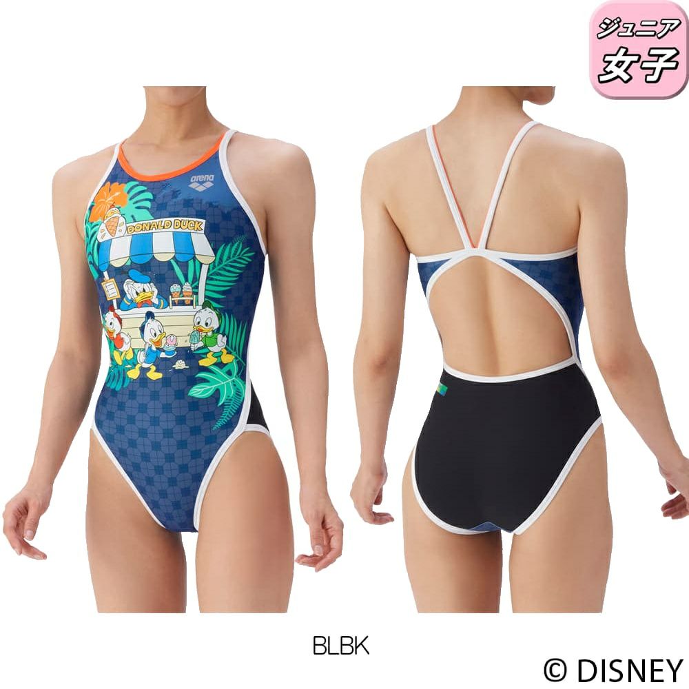 アリーナARENA競泳水着練習用水着ジュニア女子トレーニングワンピースオープンバックディズニー“ドナルド・ダック”“ヒューイ・デューイ・ルーイ”タフスーツ競泳練習水着2025年秋冬モデルAS5FWM52G