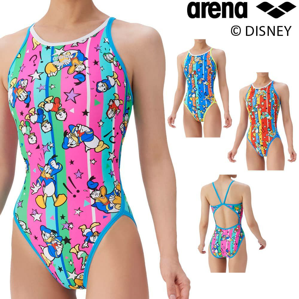 アリーナARENA競泳水着練習用水着レディーストレーニングワンピースオープンバックディズニー“ドナルド・ダック”“ヒューイ・デューイ・ルーイ”タフスーツ競泳練習水着2025年秋冬モデルAS5FWM53L