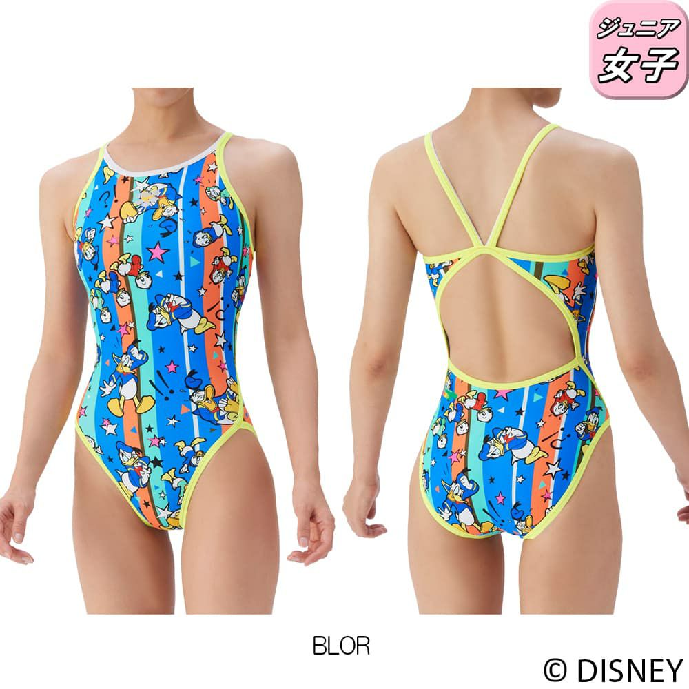 アリーナARENA競泳水着練習用水着ジュニア女子トレーニングワンピースオープンバックディズニー“ドナルド・ダック”“ヒューイ・デューイ・ルーイ”タフスーツ競泳練習水着2025年秋冬モデルAS5FWM53G