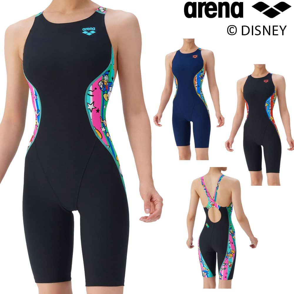 アリーナARENA競泳水着練習用水着レディーストレーニングワンピーススパッツオープンバックハーフレッグオールインワンディズニー“ドナルド・ダック”“ヒューイ・デューイ・ルーイ”タフスーツ競泳練習水着2025年秋冬モデルAS5FWM55L
