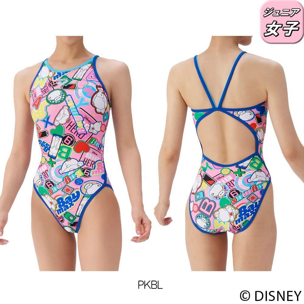 アリーナARENA競泳水着練習用水着ジュニア女子トレーニングワンピースオープンバックディズニー“ベイマックス”タフスーツ競泳練習水着2025年秋冬モデルAS5FWM56G