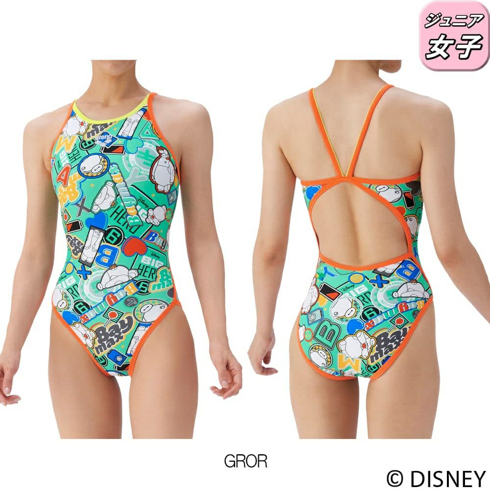 アリーナARENA競泳水着練習用水着ジュニア女子トレーニングワンピースオープンバックディズニー“ベイマックス”タフスーツ競泳練習水着2025年秋冬モデルAS5FWM56G