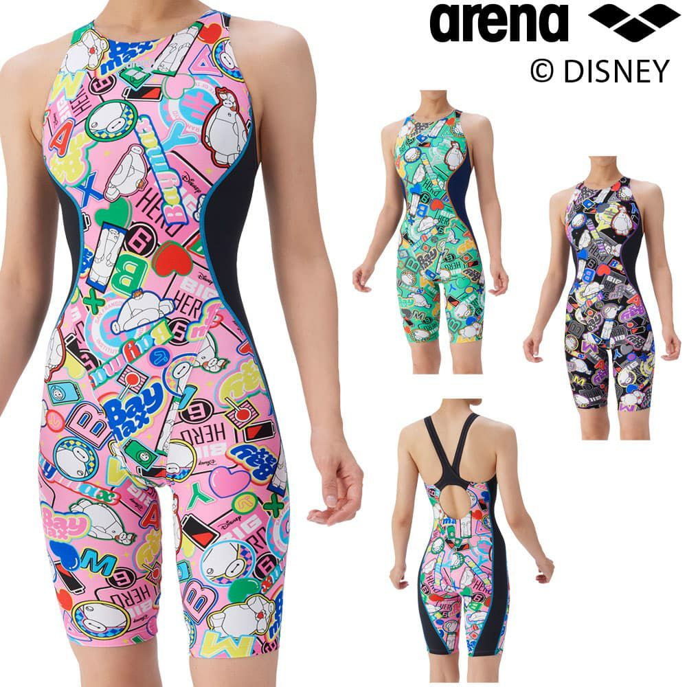 アリーナARENA競泳水着練習用水着レディーストレーニングワンピーススパッツオープンバックハーフレッグオールインワンディズニー“ベイマックス”タフスーツ競泳練習水着2025年秋冬モデルAS5FWM57L