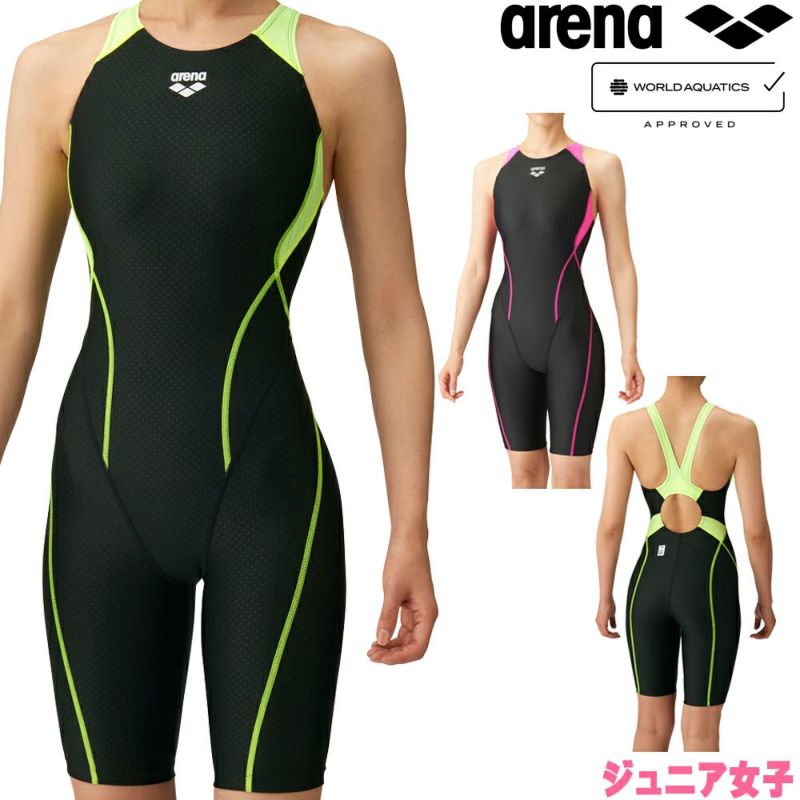 アリーナARENA競泳水着ジュニア女子fina承認ハーフスパッツオールインワン着やストラップオールインワンAQUARACINGAQUASTRIPE-DARN-2050WJfinaマークあり