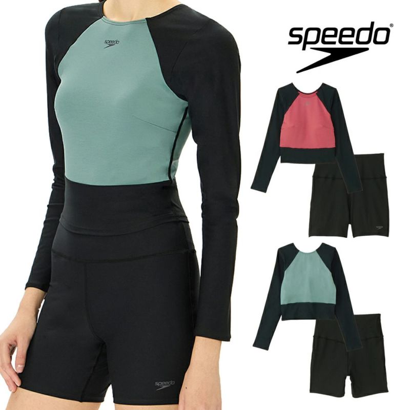 スピードSPEEDOフィットネス水着レディースミニマムロングスリープパッド付きENDURANCEECO2024年秋冬モデルSFW22450