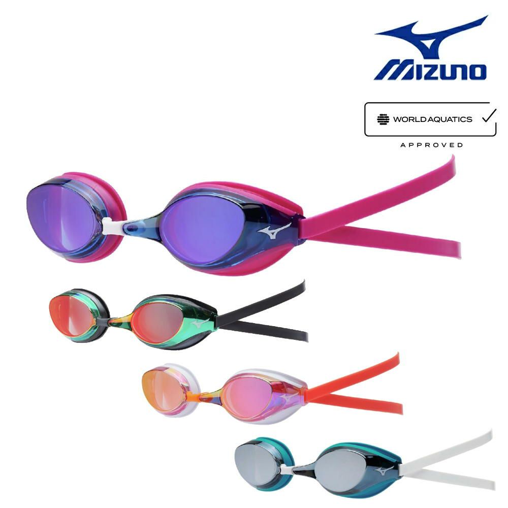 ミズノMIZUNO水泳レーシングゴーグル限定ゴーグルミラーレンズクッション一体成型WA承認モデルくもり止め競泳2025年春夏モデルN3JEC591FINA承認