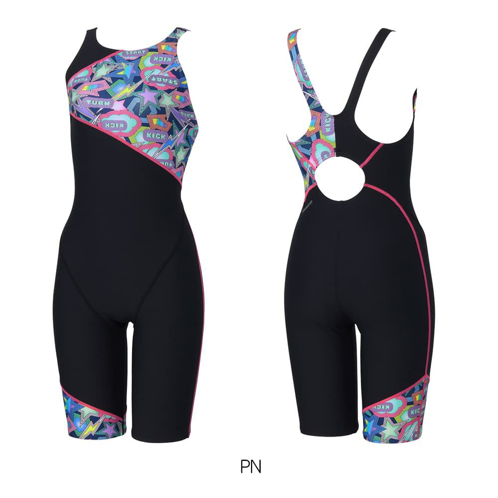 スピードSPEEDO競泳水着練習用水着レディーススパークリングターンズパズルミニオープンバックニースキンオールインワンENDURANCEECO競泳練習水着2025年秋冬モデルSTW12557