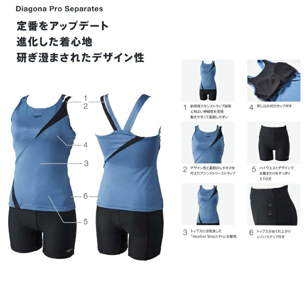 スピードSPEEDOフィットネス水着レディースディアゴナプロセパレーツHeatherStretchProパッド付き2025年秋冬モデルSFW22560