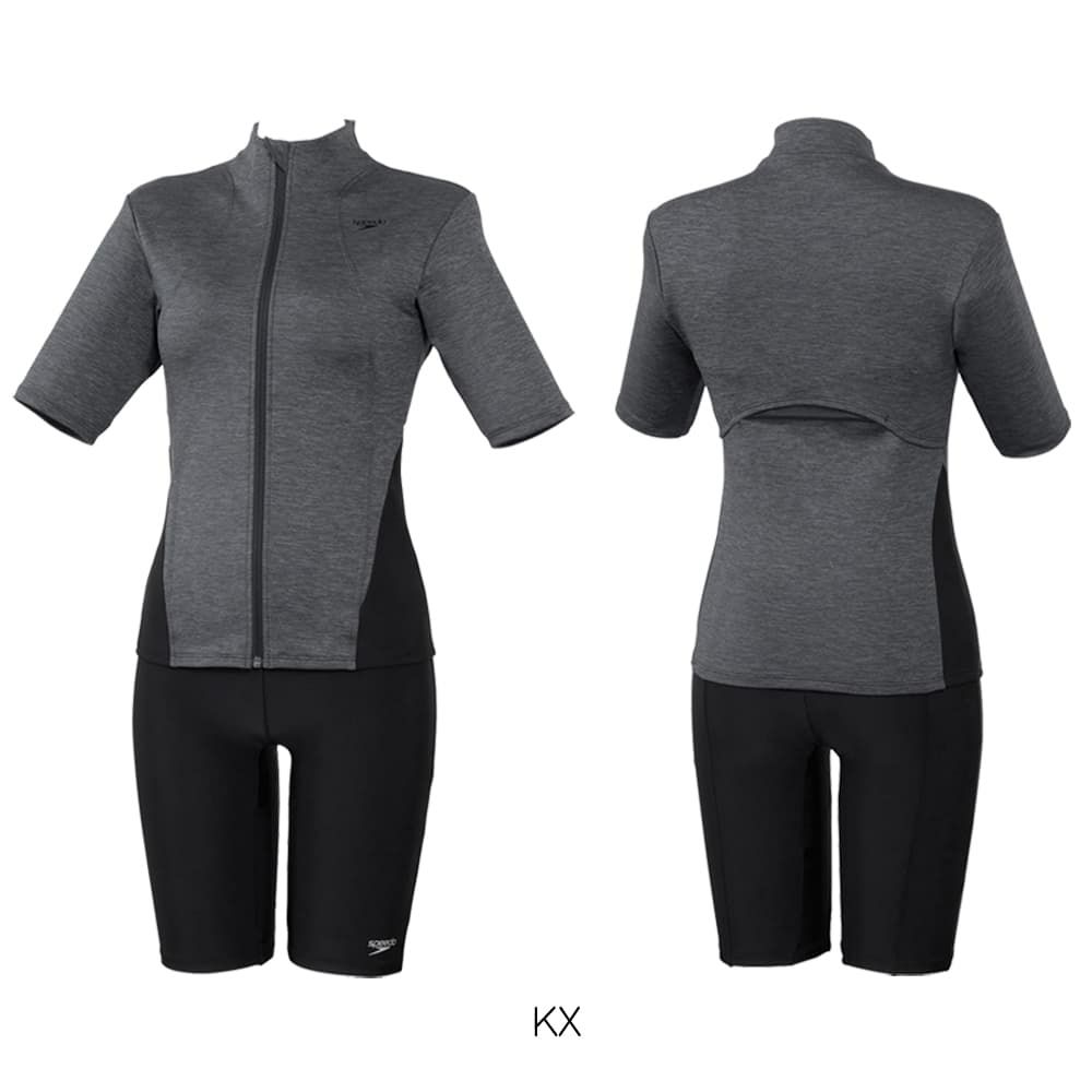 スピードSPEEDOフィットネス水着レディースショートスリーブウェイビーセパHeatherStretchProパッド付き2025年秋冬モデルSFW32565