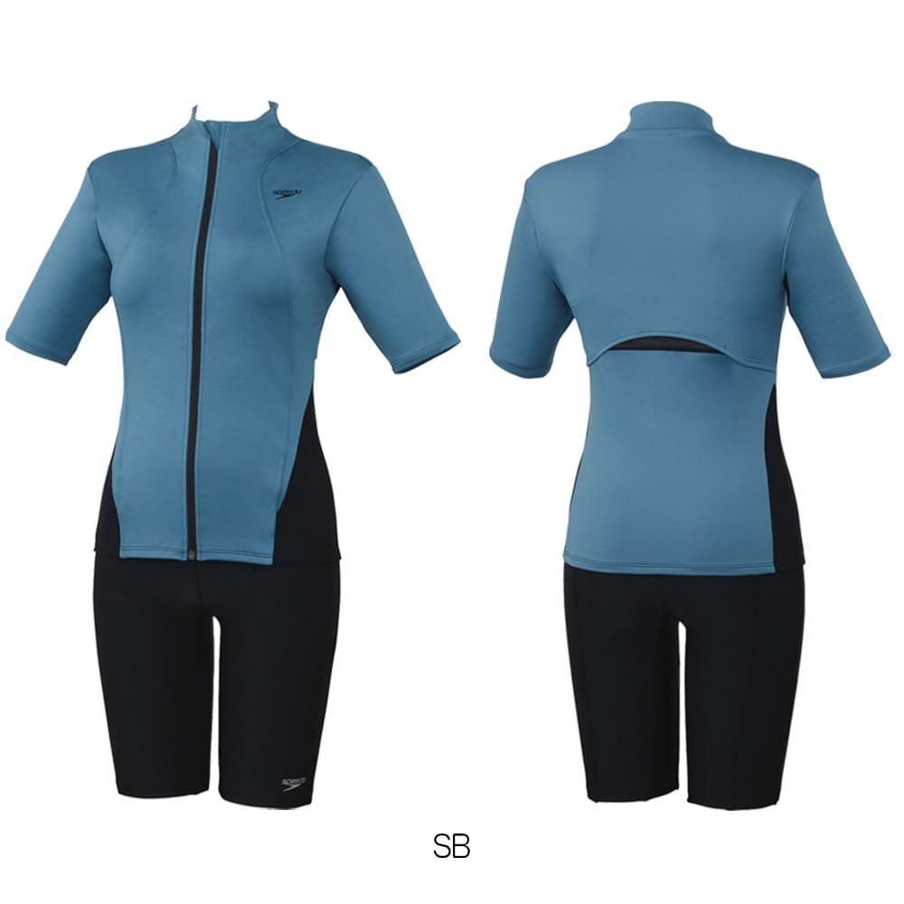 スピードSPEEDOフィットネス水着レディースショートスリーブウェイビーセパHeatherStretchProパッド付き2025年秋冬モデルSFW32565