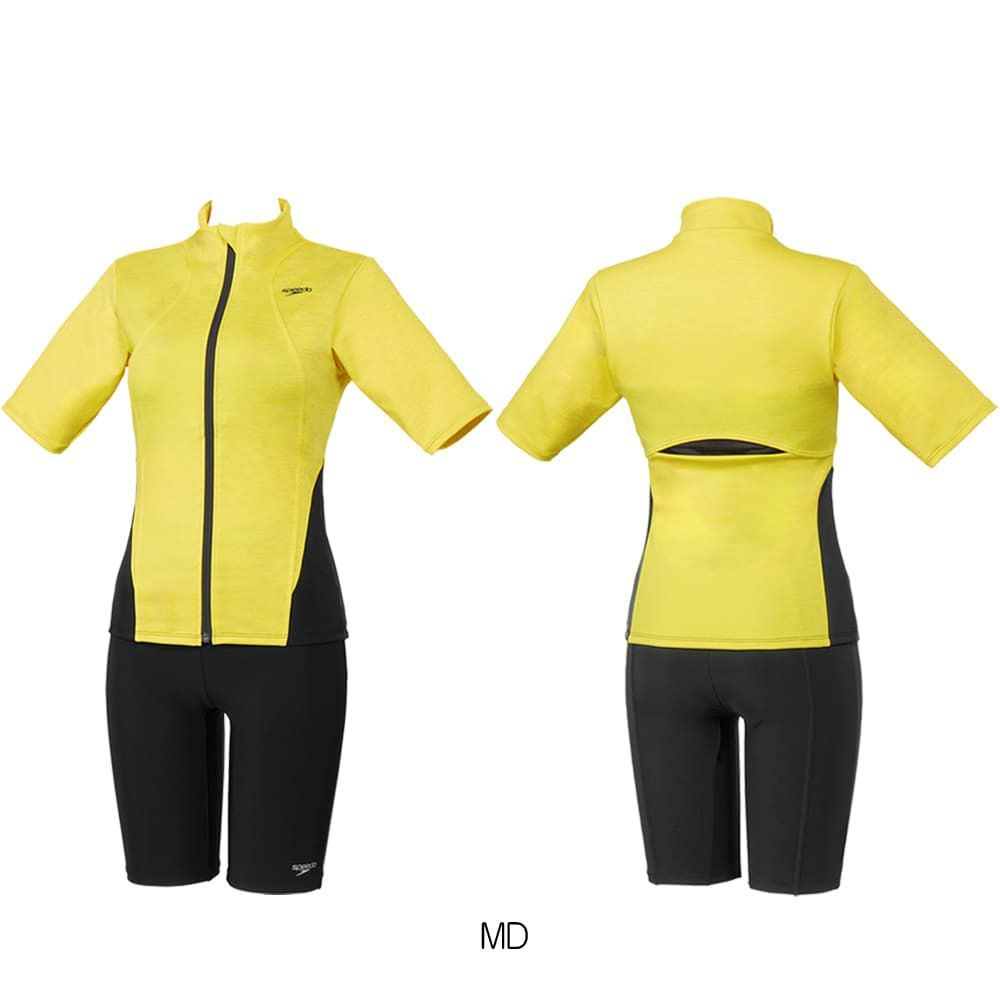 スピードSPEEDOフィットネス水着レディースショートスリーブウェイビーセパHeatherStretchProパッド付き2025年秋冬モデルSFW32565