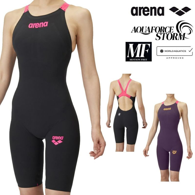 ARENAアリーナ競泳水着レディースアクアフォースストームAQUAFORCESTORMMFレーシングワンピーススパッツオープンバック・ハーフレッグ高速水着中距離長距離選手向きfinaマークありAS6SRC02L