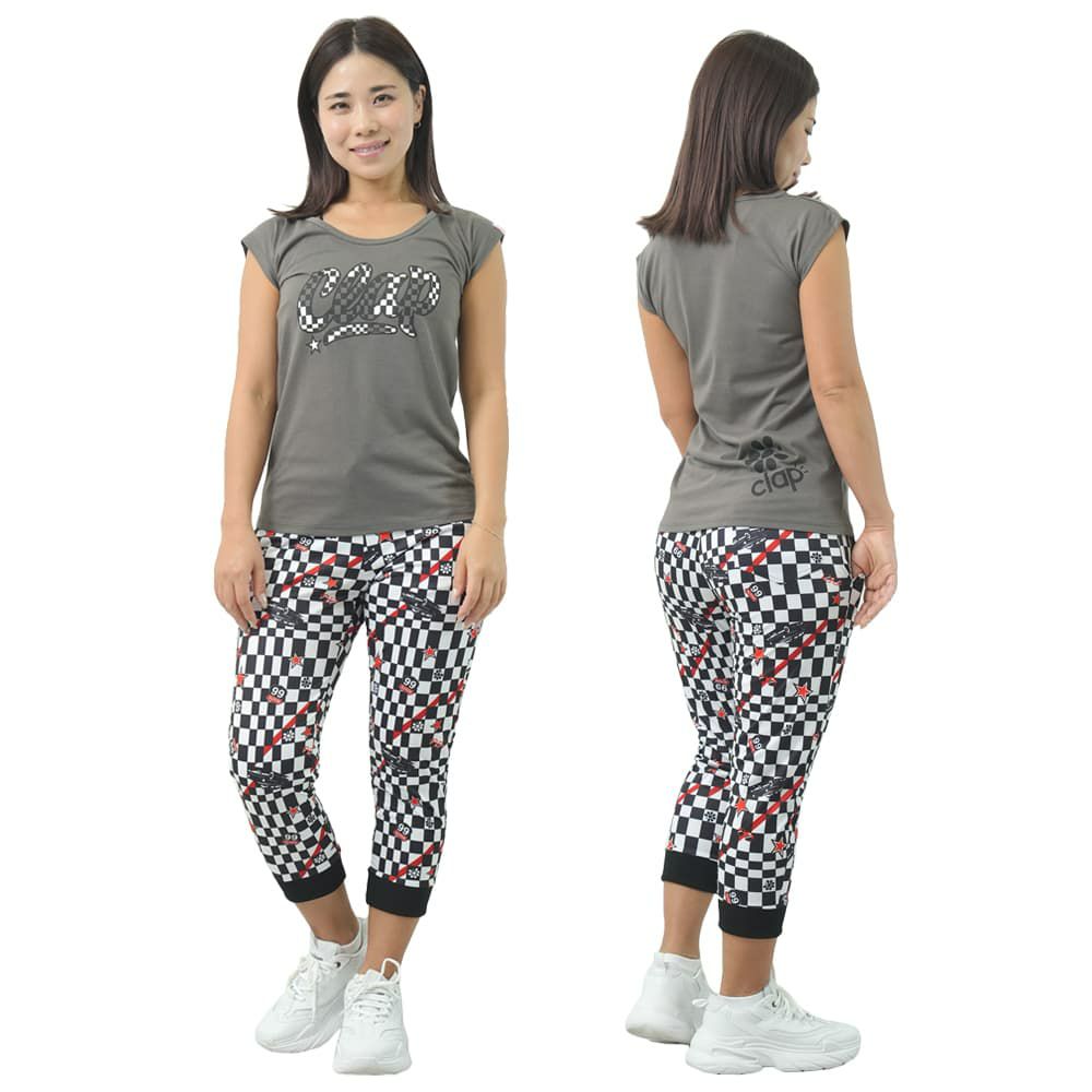 クラップCLAPチェッカークラップイーシュットレディーススポーツアパレルトレーニングフィットネス女性CE25024