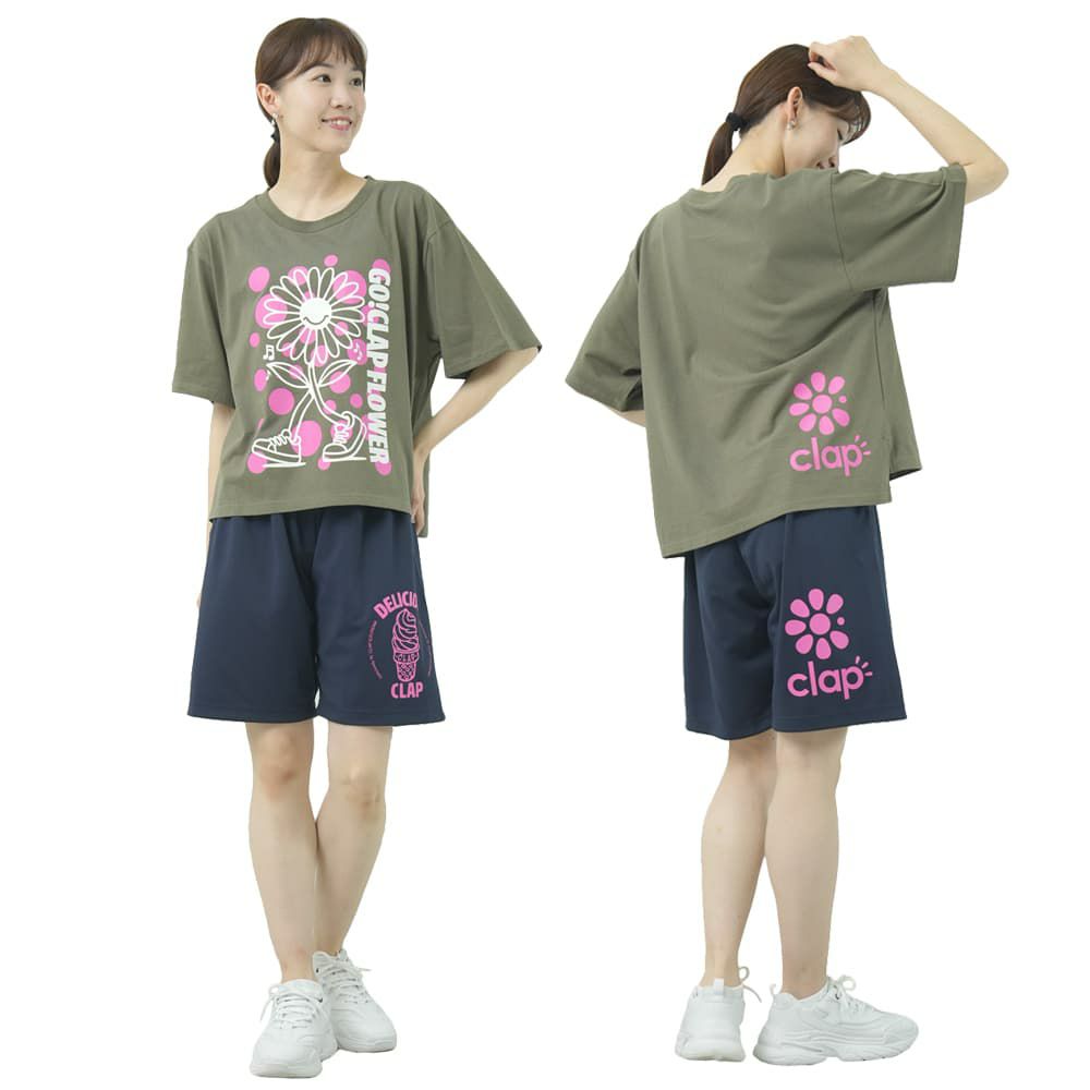 クラップCLAPクラップフラワービッグティーレディーススポーツアパレルトレーニングフィットネス女性CTS25067
