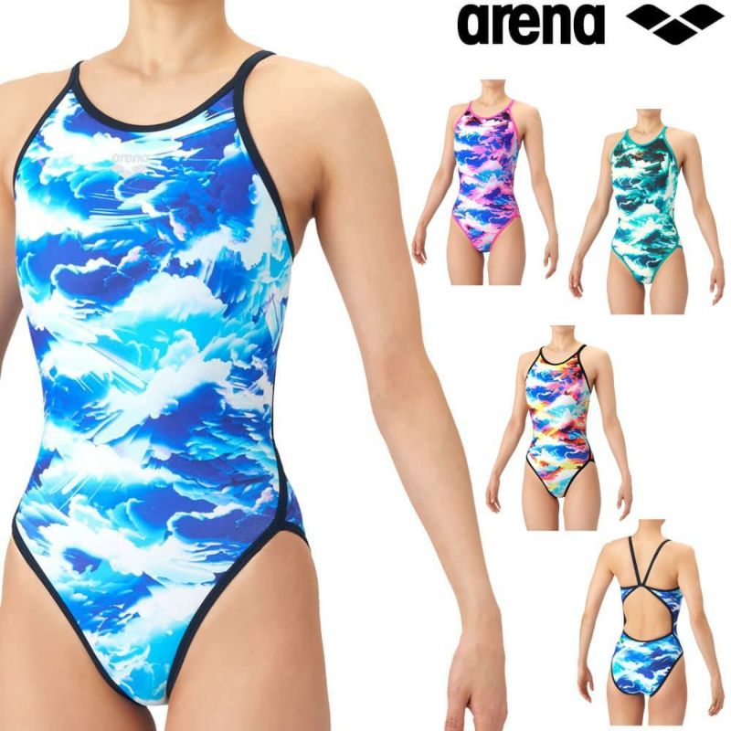アリーナARENA競泳水着練習用水着レディースタフスーツタフスキンEPSTORMCLOUDSトレーニングワンピースオープンバック競泳練習水着2026年春夏モデルAS6SWM16L