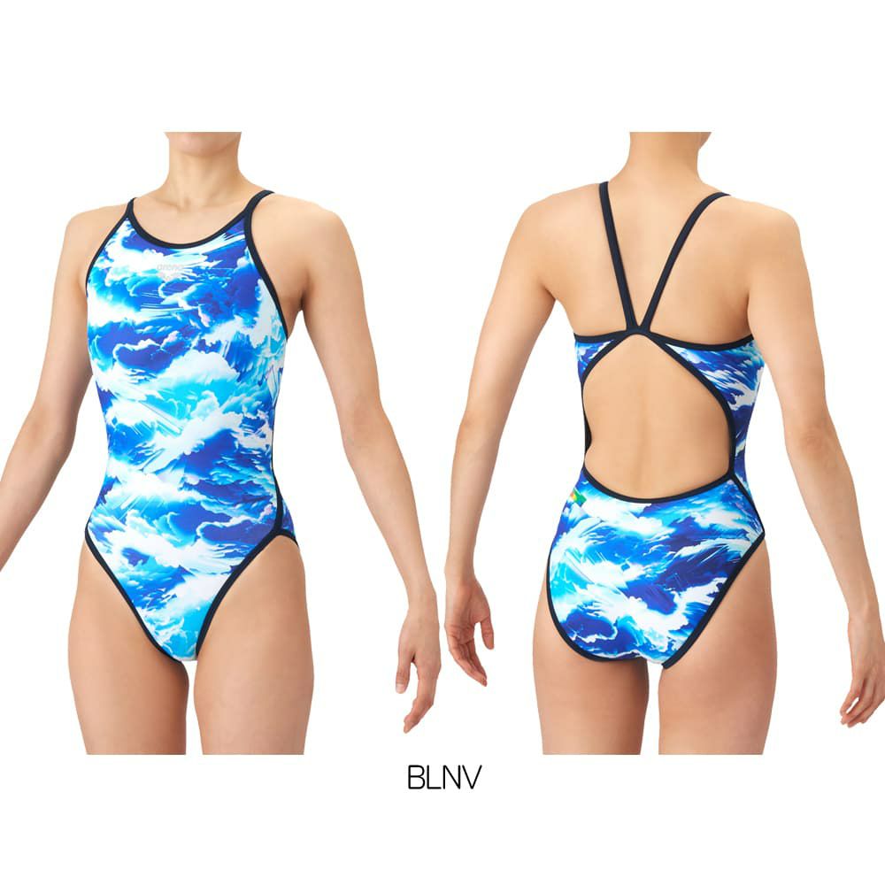 アリーナARENA競泳水着練習用水着レディースタフスーツタフスキンEPSTORMCLOUDSトレーニングワンピースオープンバック競泳練習水着2026年春夏モデルAS6SWM16L