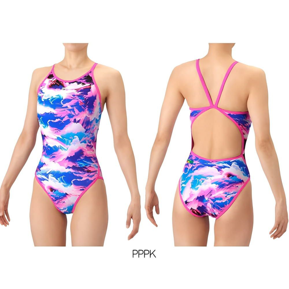 アリーナARENA競泳水着練習用水着レディースタフスーツタフスキンEPSTORMCLOUDSトレーニングワンピースオープンバック競泳練習水着2026年春夏モデルAS6SWM16L