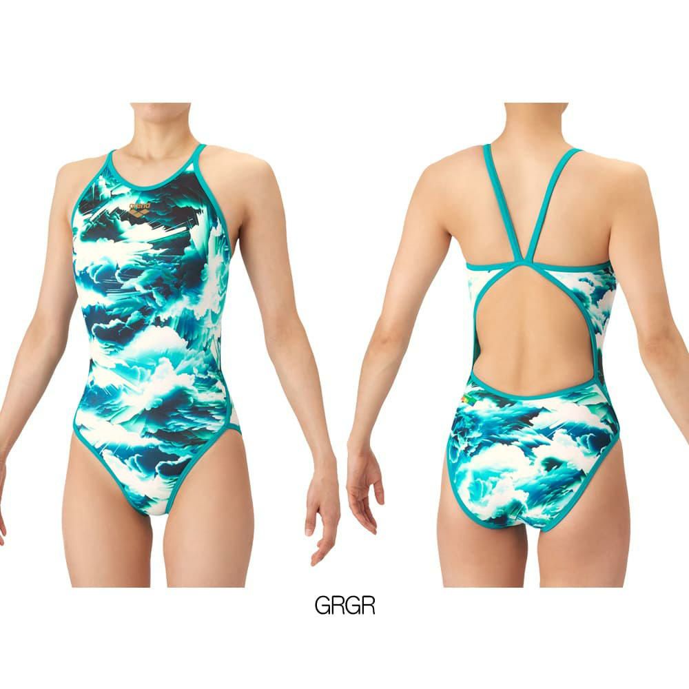 アリーナARENA競泳水着練習用水着レディースタフスーツタフスキンEPSTORMCLOUDSトレーニングワンピースオープンバック競泳練習水着2026年春夏モデルAS6SWM16L