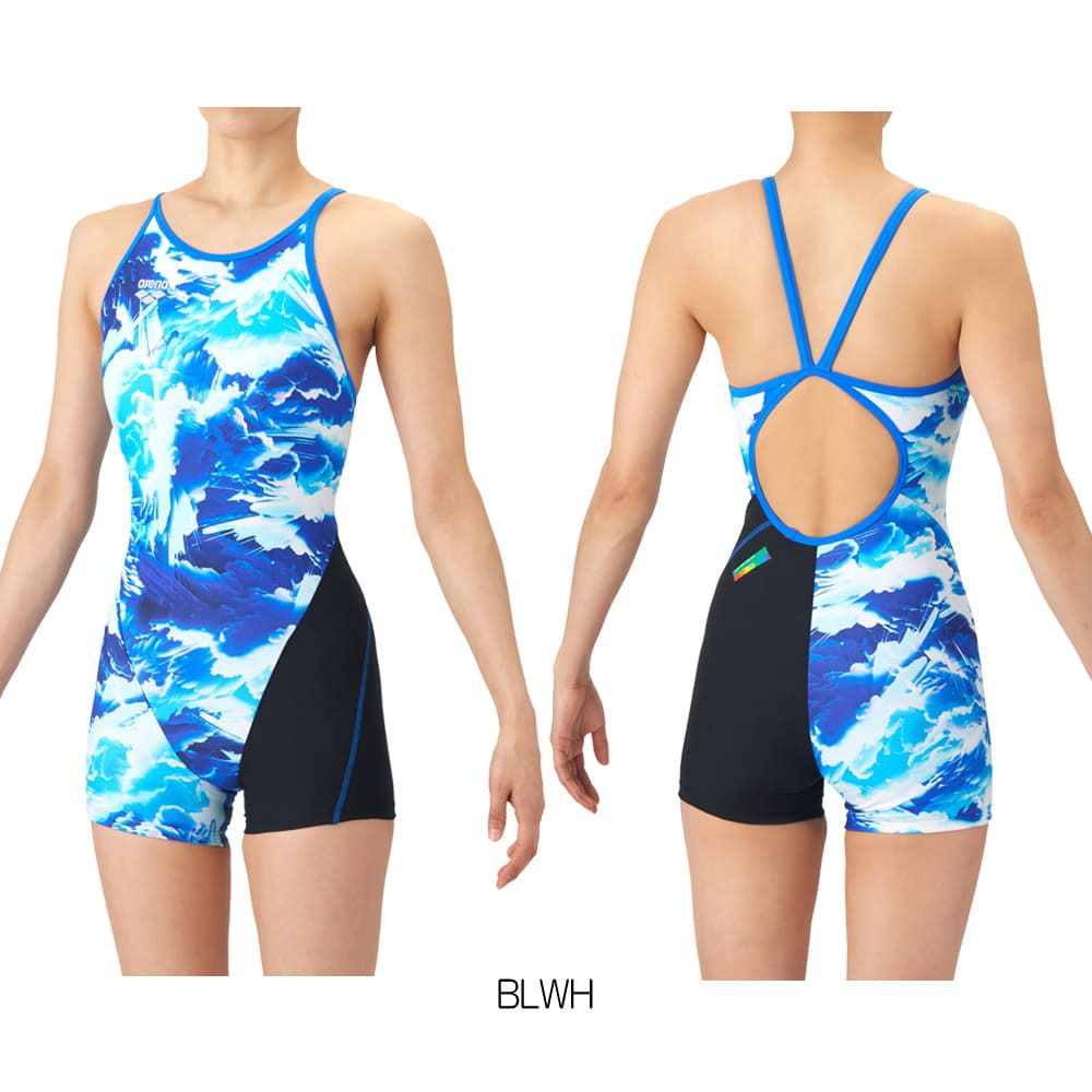 アリーナARENA競泳水着練習用水着レディースタフスーツタフスキンEPSTORMCLOUDSトレーニングワンピーススパッツオープンバックミドルレッグオールインワン競泳練習水着2026年春夏モデルAS6SWM19L