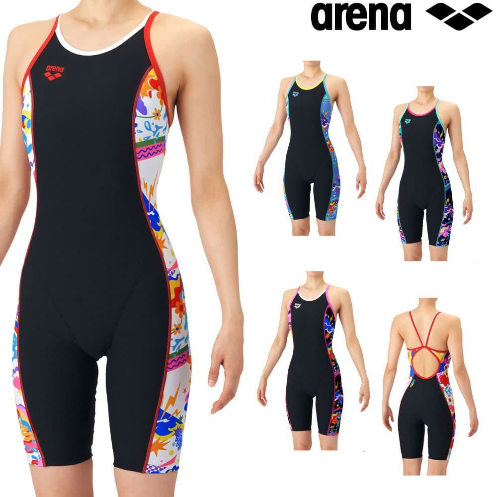 アリーナARENA競泳水着練習用水着レディースタフスーツタフスキンEVIBRANTWEATHERトレーニングワンピーススパッツオープンバックハーフレッグオールインワン競泳練習水着2026年春夏モデルAS6SWM25L