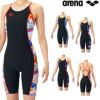 アリーナARENA競泳水着練習用水着レディースタフスーツタフスキンEVIBRANTWEATHERトレーニングワンピーススパッツオープンバックハーフレッグオールインワン競泳練習水着2026年春夏モデルAS6SWM25L