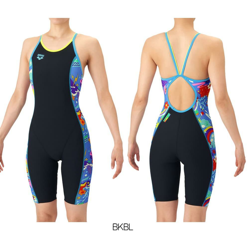 アリーナARENA競泳水着練習用水着レディースタフスーツタフスキンEVIBRANTWEATHERトレーニングワンピーススパッツオープンバックハーフレッグオールインワン競泳練習水着2026年春夏モデルAS6SWM25L