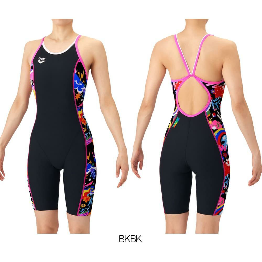 アリーナARENA競泳水着練習用水着レディースタフスーツタフスキンEVIBRANTWEATHERトレーニングワンピーススパッツオープンバックハーフレッグオールインワン競泳練習水着2026年春夏モデルAS6SWM25L