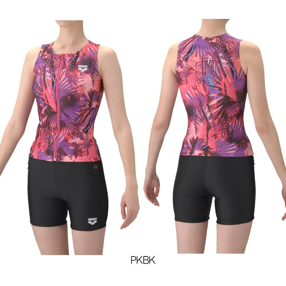 アリーナARENAフィットネス水着レディースダブルエステルSUNLIGHTフィットネスセパレートカバーバックミドルレッグ差し込みパッドパッド付き2026年春夏モデルAS6SWF52L