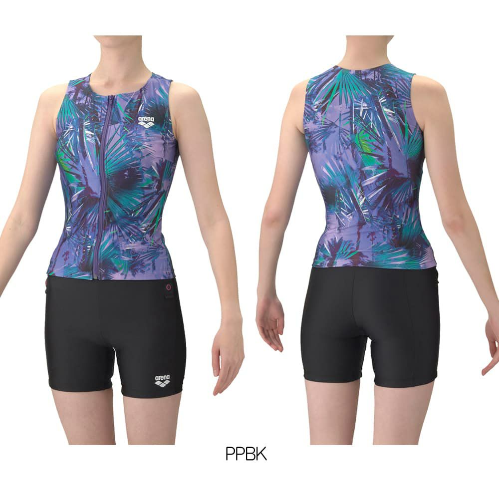 アリーナARENAフィットネス水着レディースダブルエステルSUNLIGHTフィットネスセパレートカバーバックミドルレッグ差し込みパッドパッド付き2026年春夏モデルAS6SWF52L