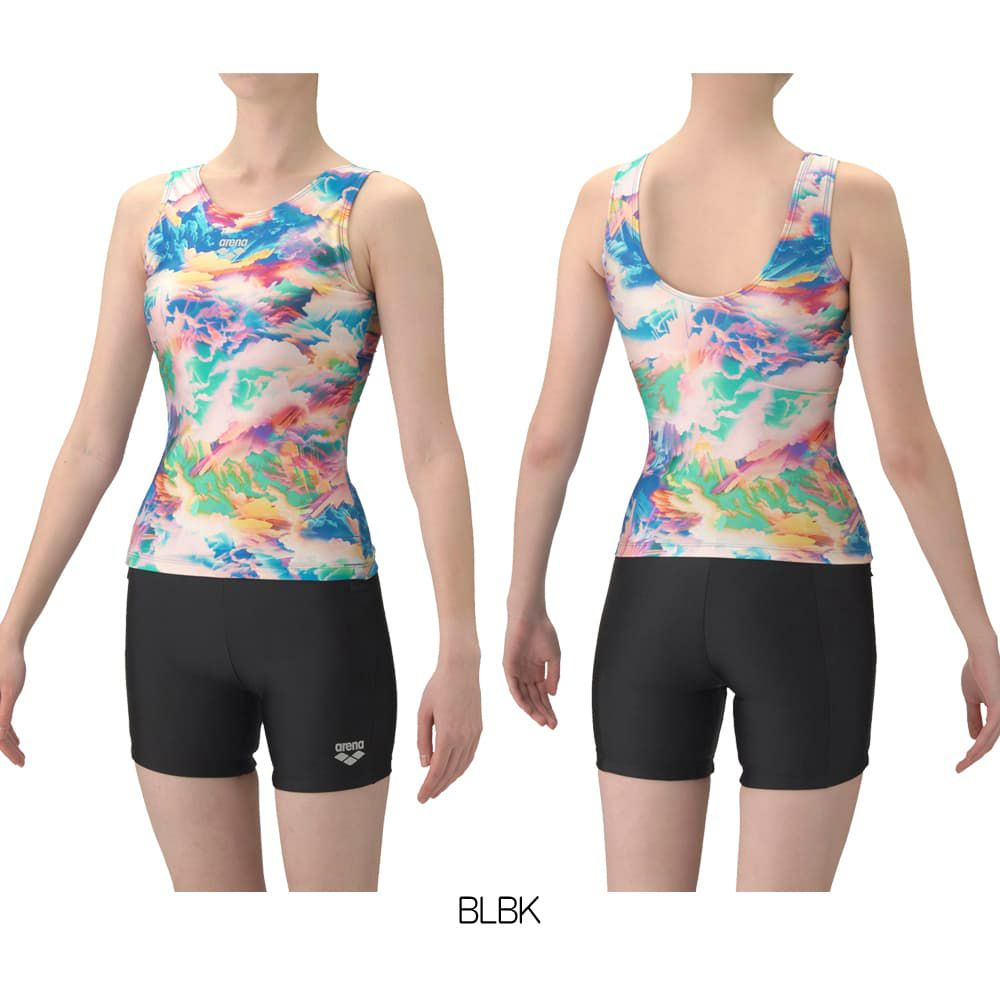 アリーナARENAフィットネス水着レディースダブルエステルSTORMCLOUDSフィットネスセパレートUバックミドルレッグ差し込みパッドパッド付き2026年春夏モデルAS6SWF53L