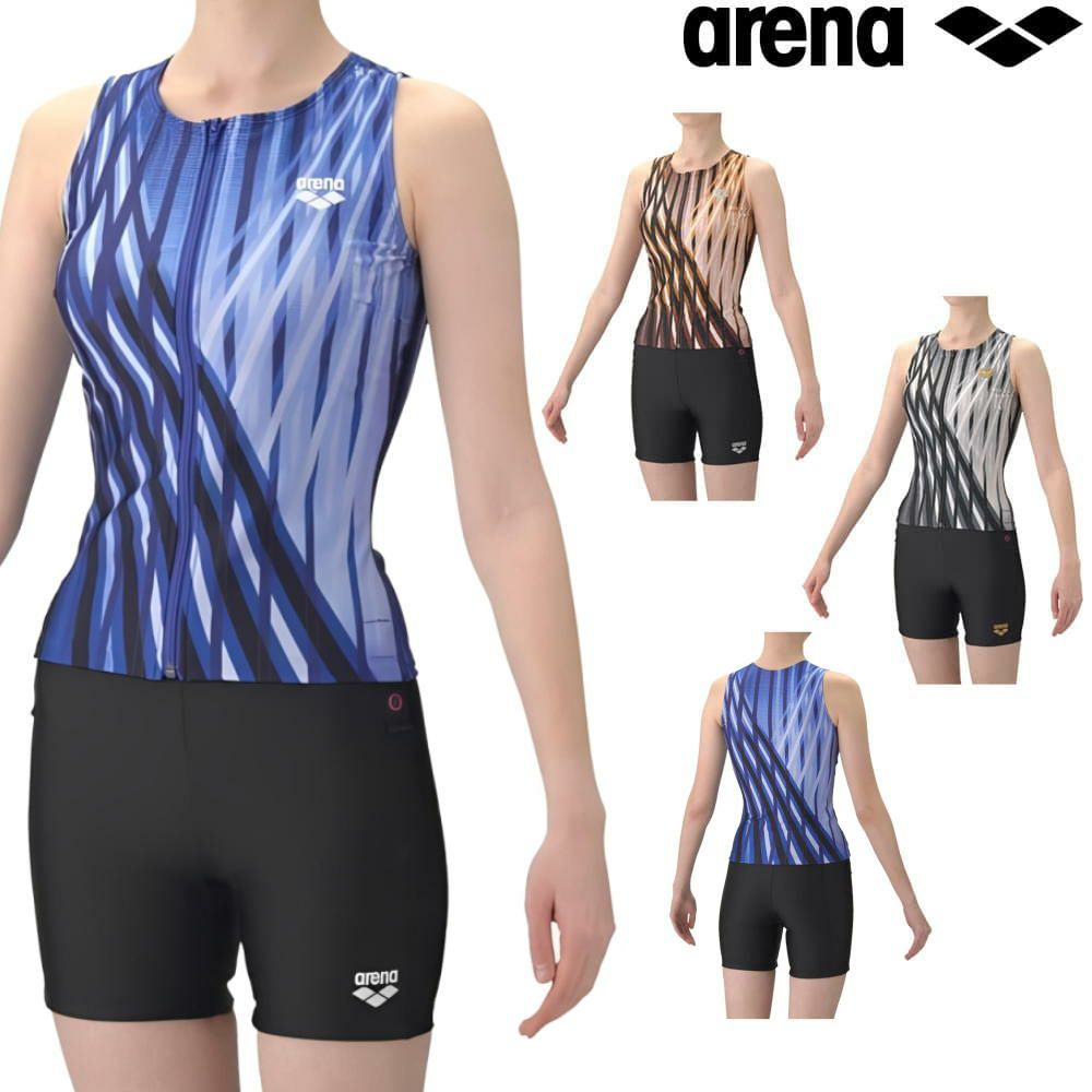 アリーナARENAフィットネス水着レディースダブルエステルフィットネスセパレートカバーバックミドルレッグ差し込みパッドパッド付き2026年春夏モデルAS6SWF55L