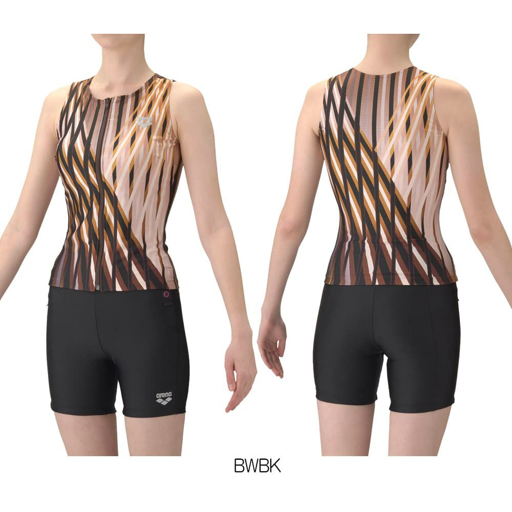 アリーナARENAフィットネス水着レディースダブルエステルフィットネスセパレートカバーバックミドルレッグ差し込みパッドパッド付き2026年春夏モデルAS6SWF55L