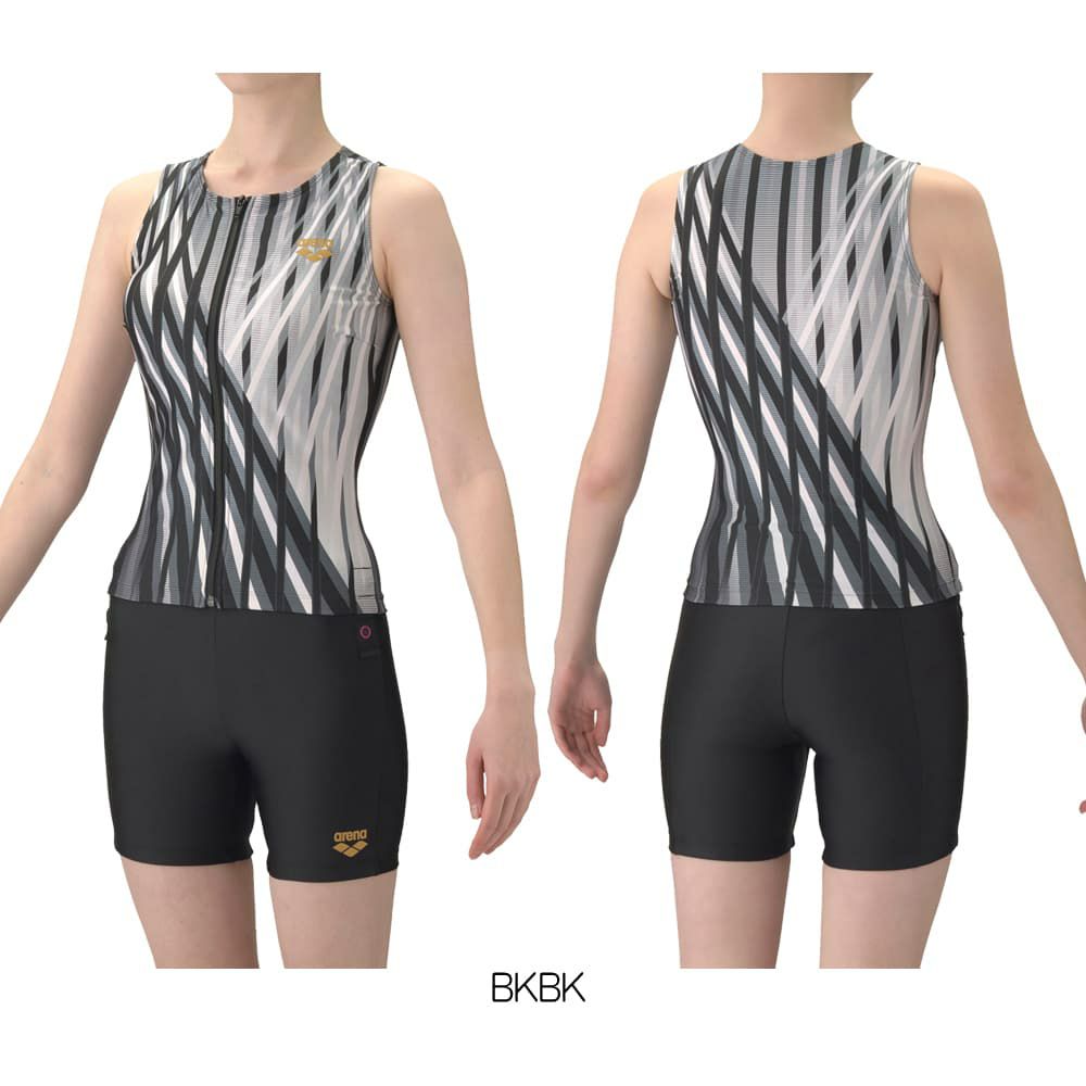 アリーナARENAフィットネス水着レディースダブルエステルフィットネスセパレートカバーバックミドルレッグ差し込みパッドパッド付き2026年春夏モデルAS6SWF55L