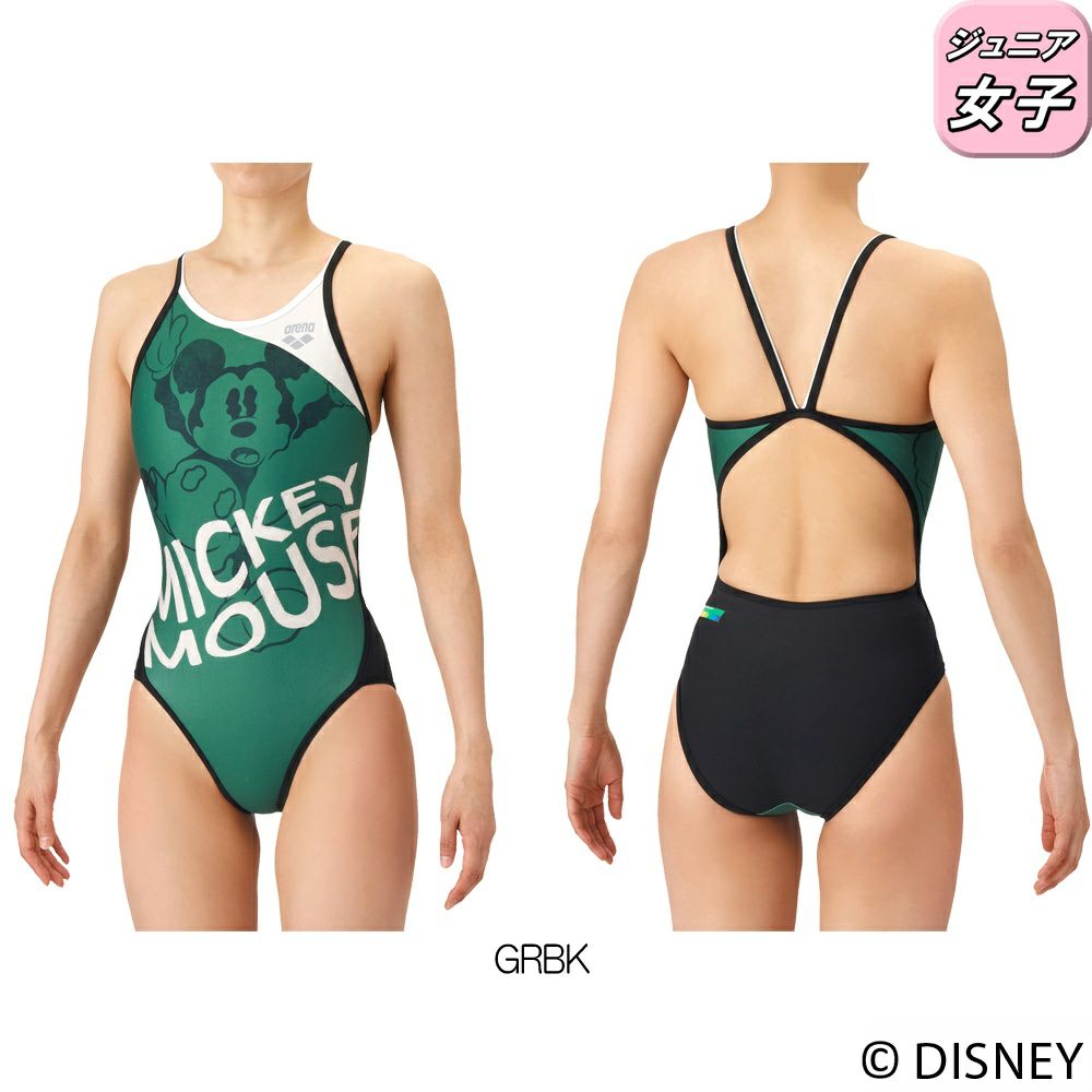 アリーナARENA競泳水着練習用水着ジュニア女子ディズニー“ミッキー”タフスーツタフスキンT2Eトレーニングワンピースオープンバック競泳練習水着2026年春夏モデルAS6SWM50G