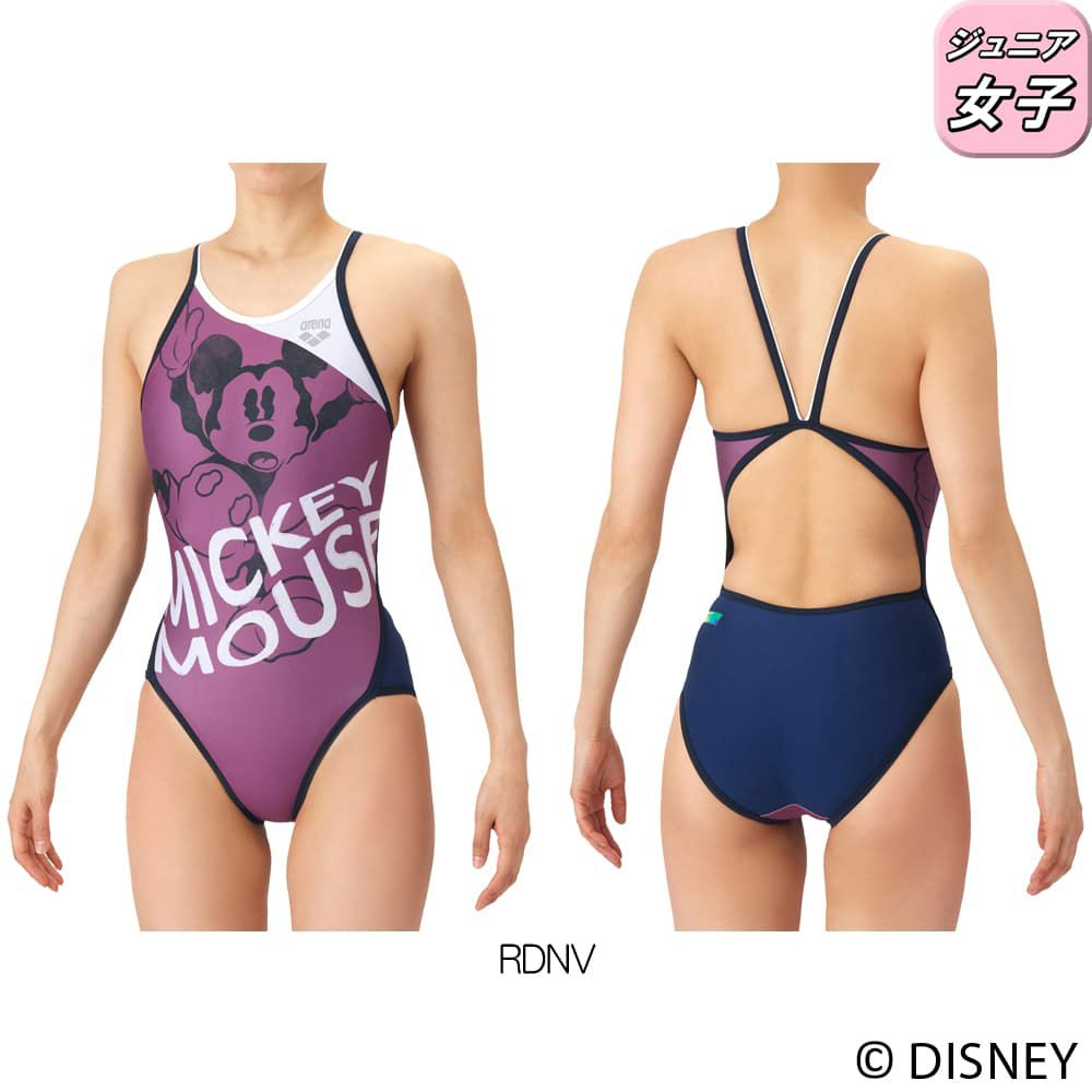 アリーナARENA競泳水着練習用水着ジュニア女子ディズニー“ミッキー”タフスーツタフスキンT2Eトレーニングワンピースオープンバック競泳練習水着2026年春夏モデルAS6SWM50G