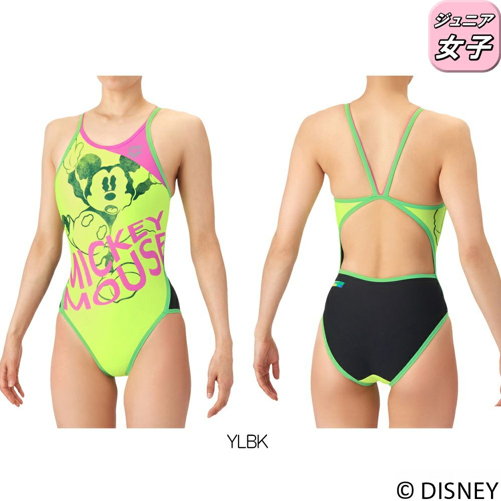 アリーナARENA競泳水着練習用水着ジュニア女子ディズニー“ミッキー”タフスーツタフスキンT2Eトレーニングワンピースオープンバック競泳練習水着2026年春夏モデルAS6SWM50G