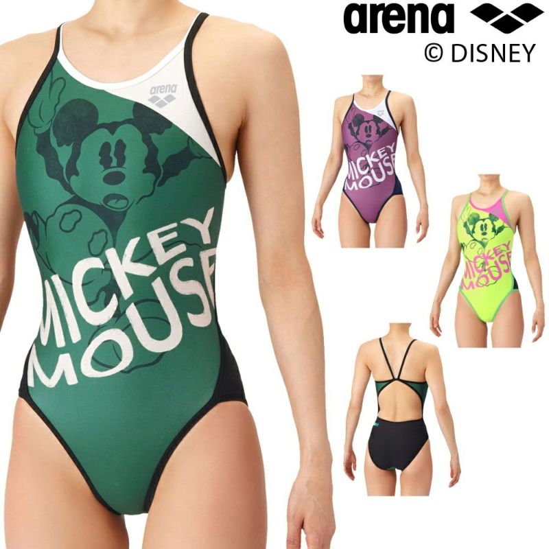 アリーナARENA競泳水着練習用水着レディースディズニー“ミッキー”タフスーツタフスキンT2Eトレーニングワンピースオープンバック競泳練習水着2026年春夏モデルAS6SWM50L