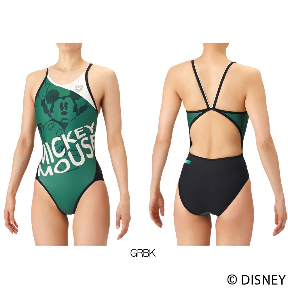 アリーナARENA競泳水着練習用水着レディースディズニー“ミッキー”タフスーツタフスキンT2Eトレーニングワンピースオープンバック競泳練習水着2026年春夏モデルAS6SWM50L