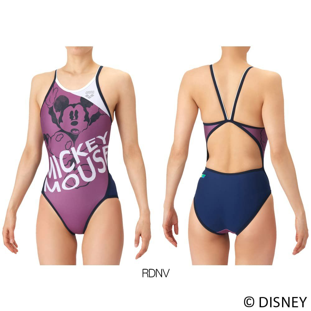 アリーナARENA競泳水着練習用水着レディースディズニー“ミッキー”タフスーツタフスキンT2Eトレーニングワンピースオープンバック競泳練習水着2026年春夏モデルAS6SWM50L