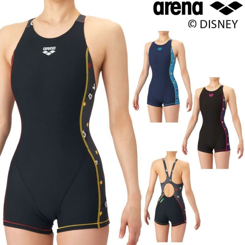 アリーナARENA競泳水着練習用水着レディースディズニー“ミッキー”タフスーツタフスキンT2Eトレーニングワンピーススパッツオープンバックミドルレッグオールインワン競泳練習水着2026年春夏モデルAS6SWM52L