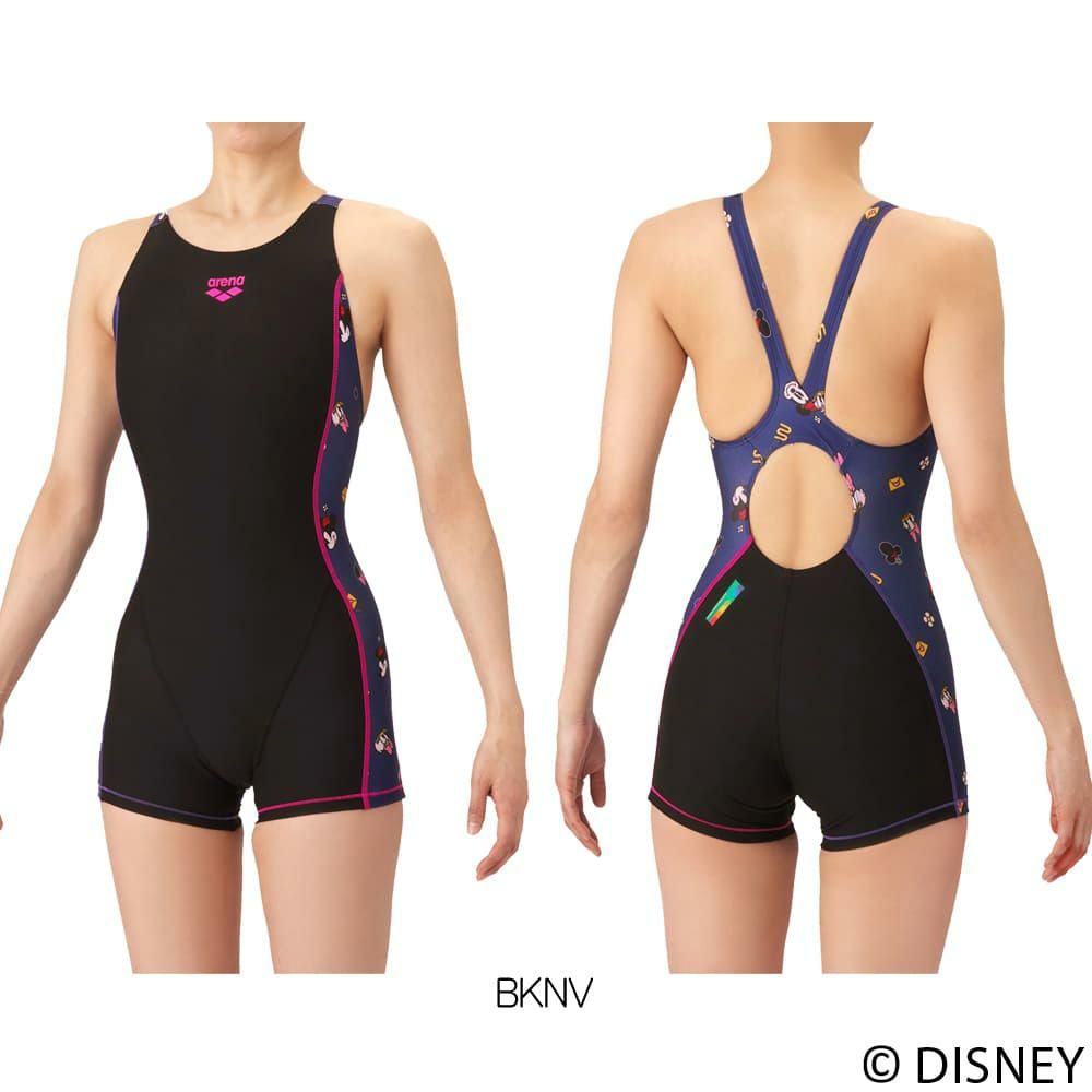 アリーナARENA競泳水着練習用水着レディースディズニー“ミッキー”タフスーツタフスキンT2Eトレーニングワンピーススパッツオープンバックミドルレッグオールインワン競泳練習水着2026年春夏モデルAS6SWM52L