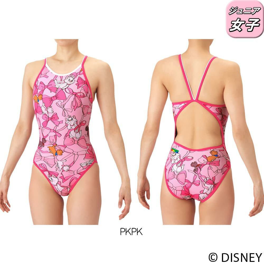 アリーナARENA競泳水着練習用水着ジュニア女子タフスーツディズニー『おしゃれキャット』“マリー”タフスキンEPトレーニングワンピースオープンバック競泳練習水着2026年春夏モデルAS6SWM54G