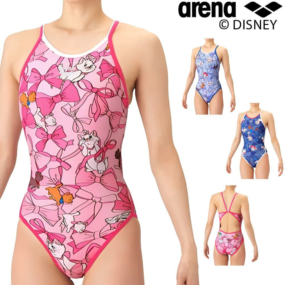 アリーナARENA競泳水着練習用水着レディースタフスーツディズニー『おしゃれキャット』“マリー”タフスキンEPトレーニングワンピースオープンバック競泳練習水着2026年春夏モデルAS6SWM54L