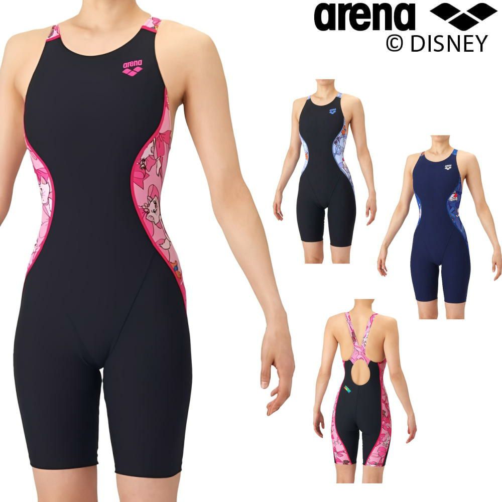 アリーナARENA競泳水着練習用水着レディースタフスーツディズニー『おしゃれキャット』“マリー”タフスキンEトレーニングワンピーススパッツオープンバックハーフレッグオールインワン競泳練習水着2026年春夏モデルAS6SWM55L
