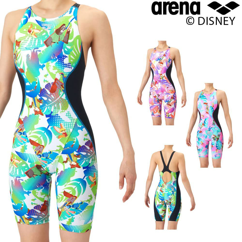 アリーナARENA競泳水着練習用水着レディースタフスーツディズニー『ズートピア』タフスキンEPトレーニングワンピーススパッツオープンバックハーフレッグオールインワン競泳練習水着2026年春夏モデルAS6SWM57L