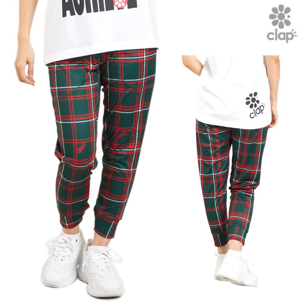 クラップCLAPホーリーチェッククロップドパンツレディーススポーツアパレルトレーニングフィットネス女性CE25033