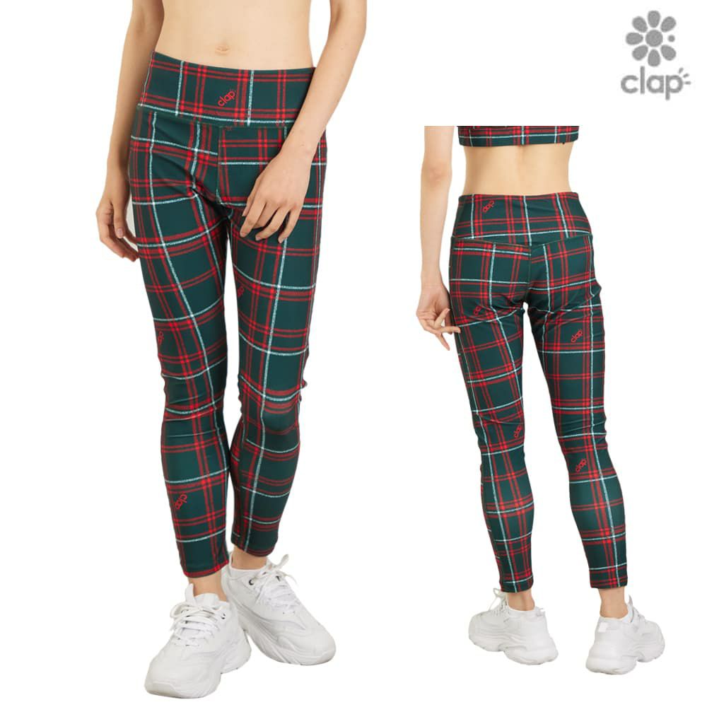 クラップCLAPホーリーチェックレギンスレディーススポーツアパレルトレーニングフィットネス女性CL25022