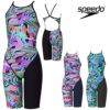スピードSPEEDO競泳水着練習用水着レディースワーディングストライプスターンニースキンオールインワンENDURANCEECO競泳練習水着2026年春夏モデルSTW12606