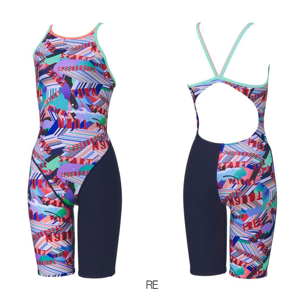 スピードSPEEDO競泳水着練習用水着レディースワーディングストライプスターンニースキンオールインワンENDURANCEECO競泳練習水着2026年春夏モデルSTW12606